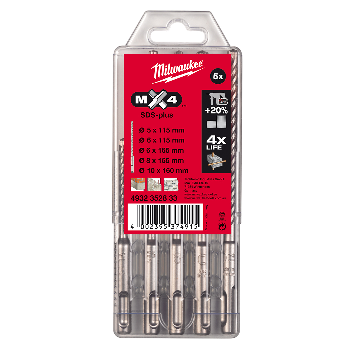 ΤΡΥΠΑΝΙΑ SDS PLUS 4ΚΟΠΩΝ SET 5τεμ. MW